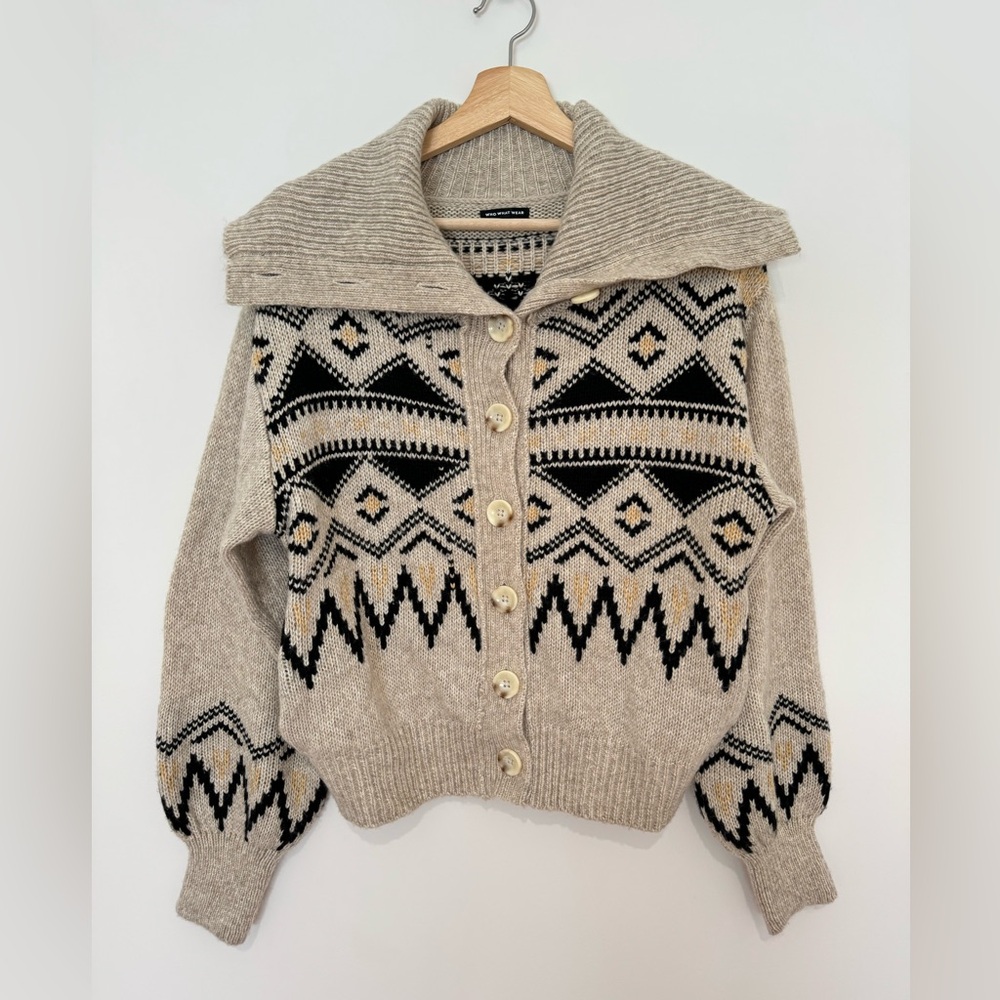 Who wear what Fair Isle Print cardigan button cropped turtleneck Shawl medium